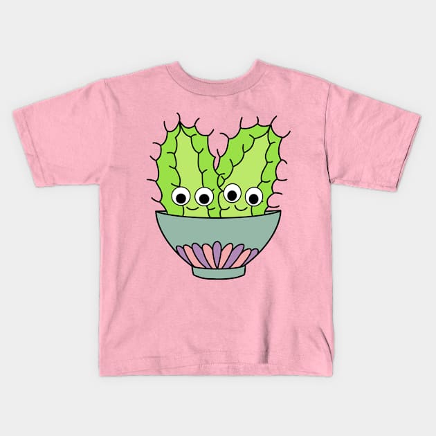 Cute Cactus Design #245: Prickly Pear Cacti In Dainty Bowl Kids T-Shirt by DreamCactus